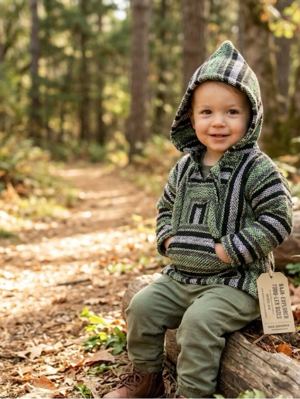 Kids Green Striped Baja Hoodie Top